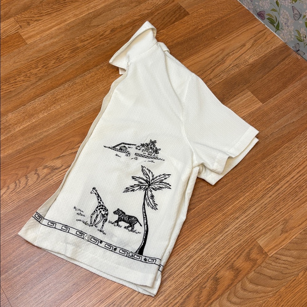 Vintage 1990’s Koret white and black tropical animal button-up top. Size 16W. - Picture 12 of 17